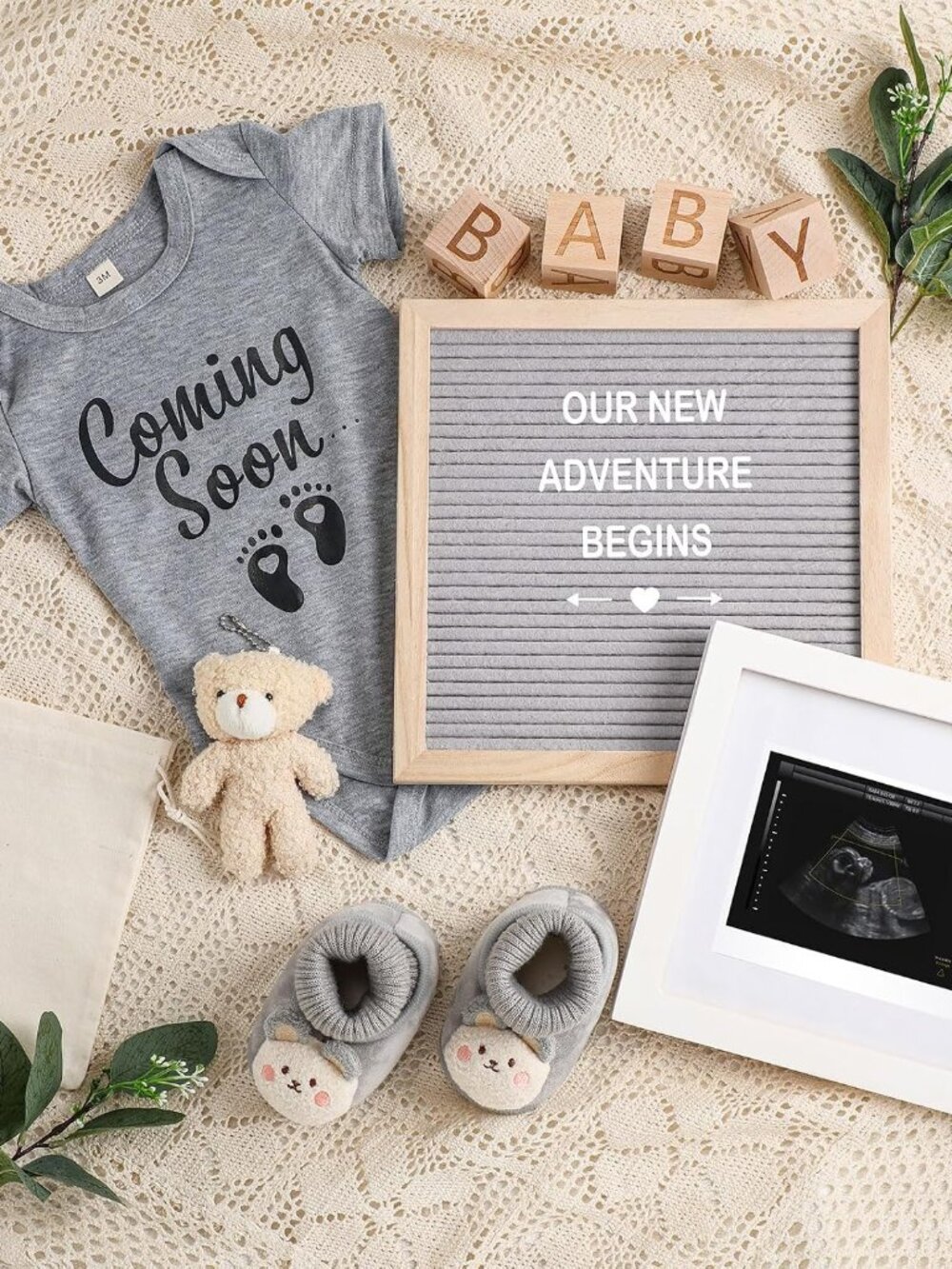9 Pcs Pregnancy Announcement Set Baby Coming Soon Ideas, Gray